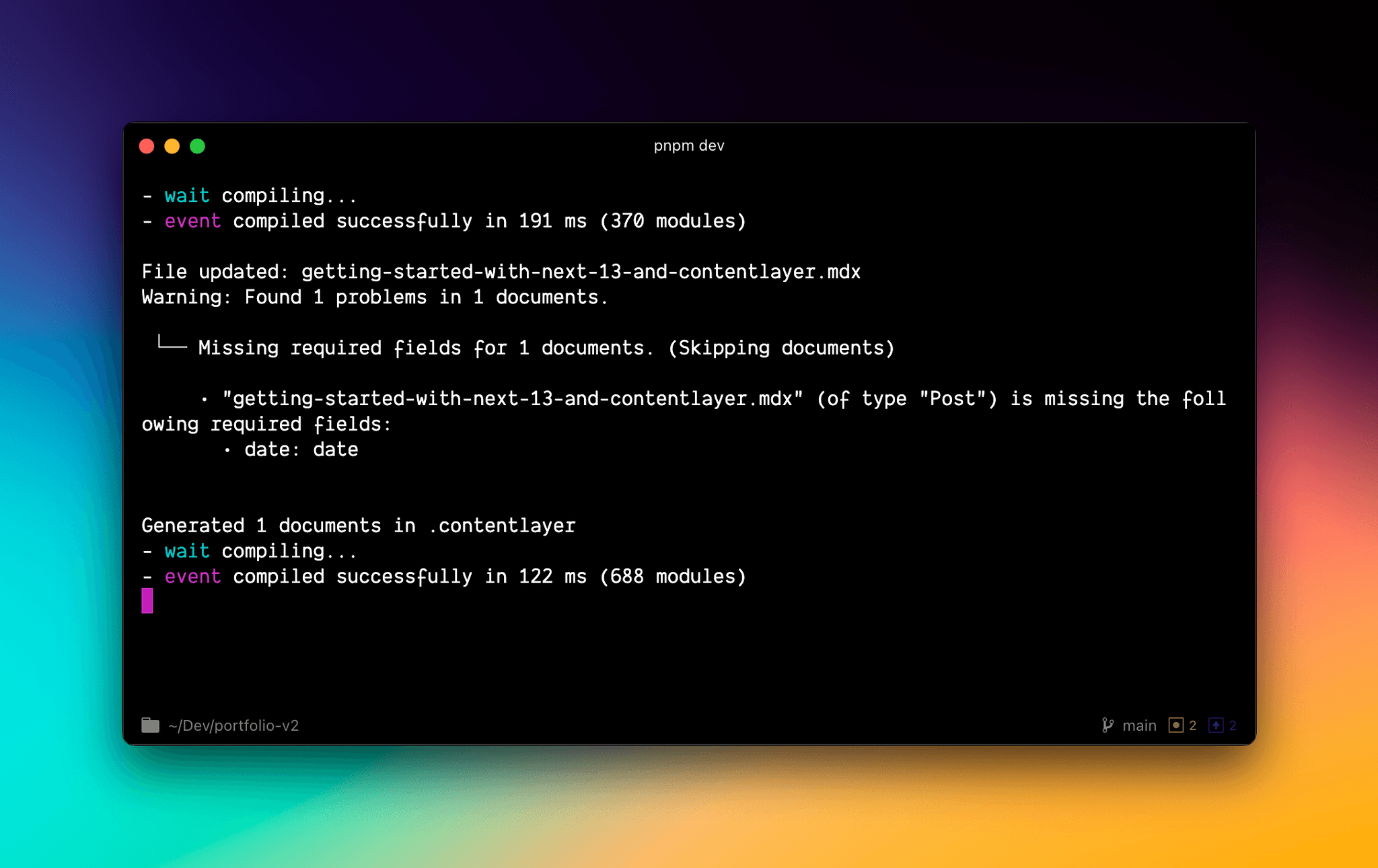 Contentlayer showing missing fields errors in terminal